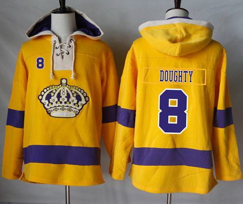 Kings #8 Drew Doughty Gold Sawyer Hooded Sweatshirt Stitched NHL Jersey